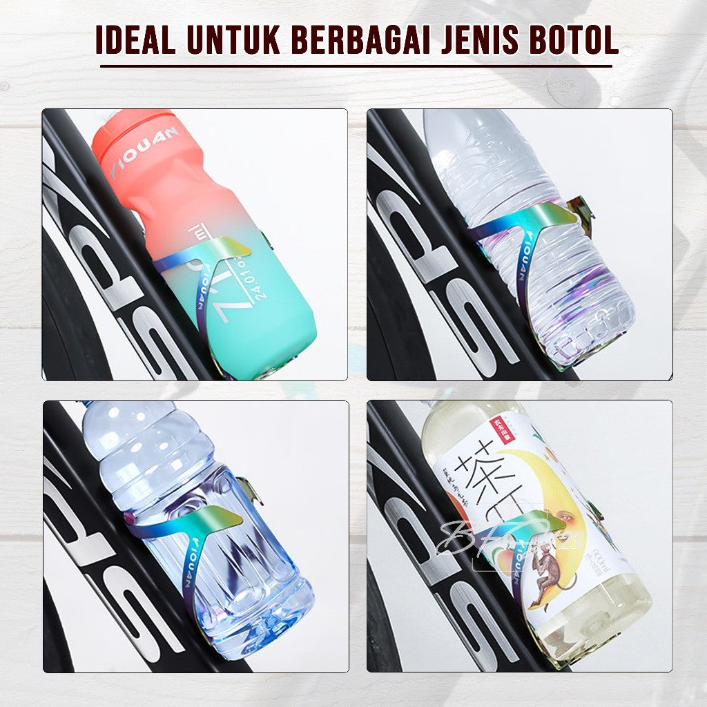 Bottle Cage Aluminium Aloy Rainbow Tempat Botol Minum Motor Sepeda Bottle Holder Bike Bicycle Free 2 Pcs Baut