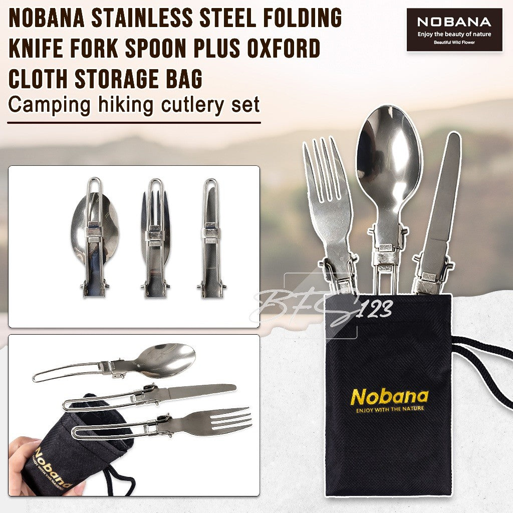 Sendok Garpu Pisau Lipat Stainless Steel Plus Oxford Cloth Storage BAG Nobana