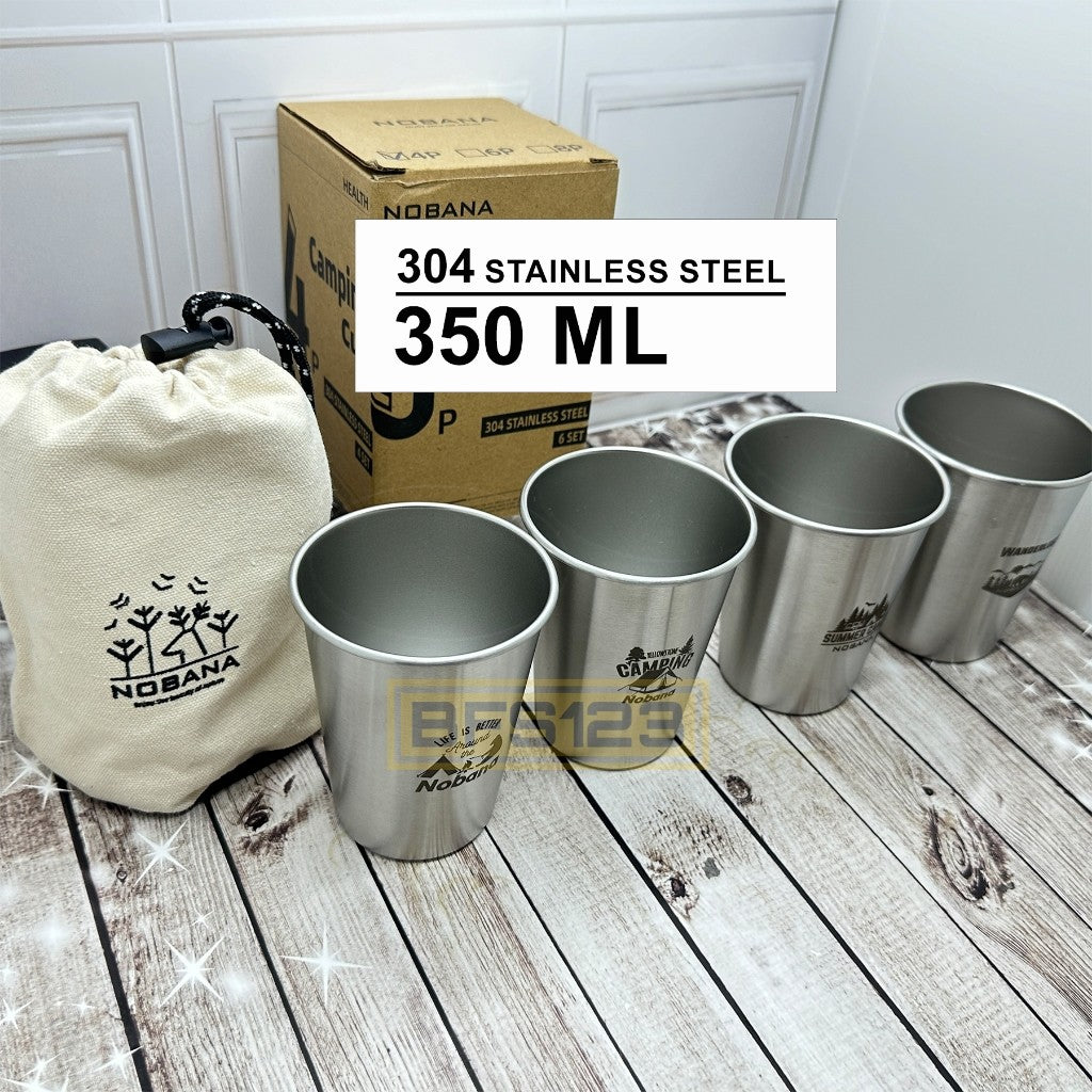 Paket Gelas Camping Plus Storage Pouch Stainless 304 isi 4 Pcs 350 Ml