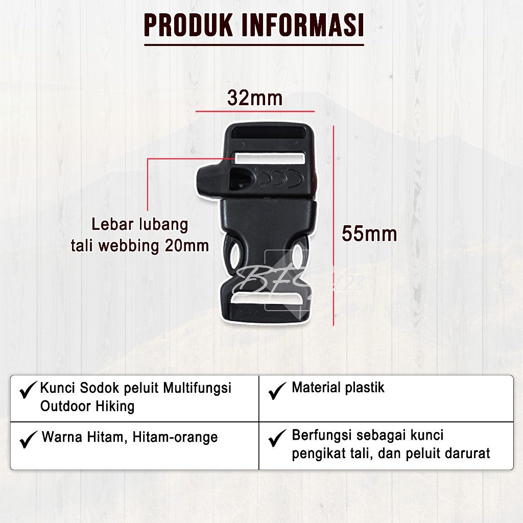 Kunci Sodok Whistle 2 Cm Multifungsi Outdoor Hiking Buckle Plastik