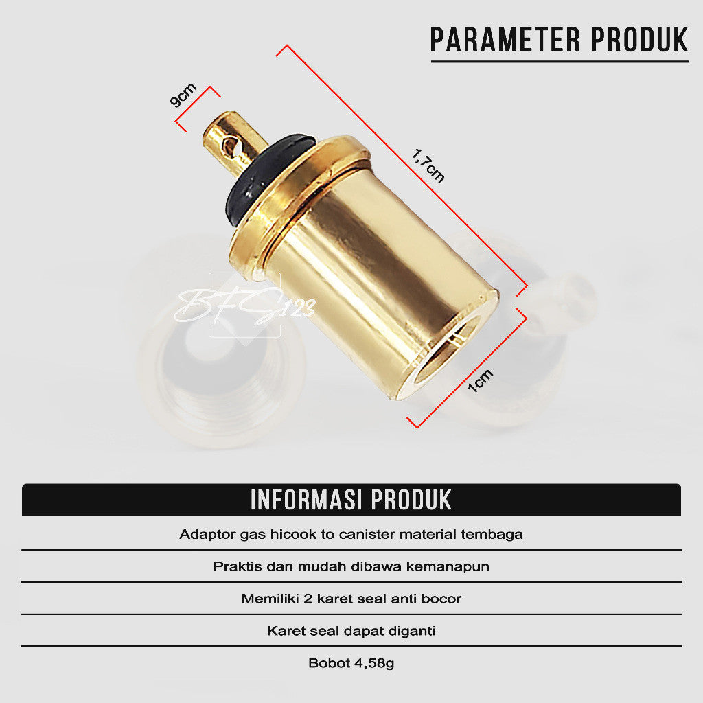 Adaptor Gas Hicook to Canister Material Tembaga
