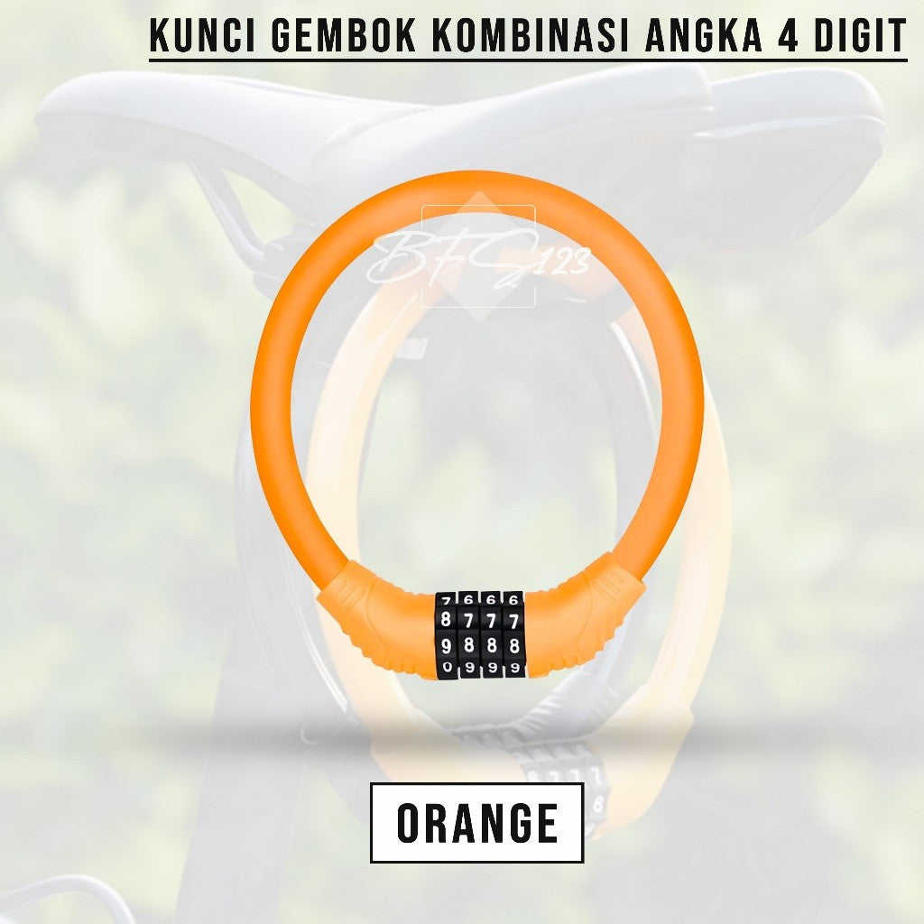 Gembok Sepeda Motor 4 Digit Password Lock 40 Cm Kawat Baja 10 mm Gembok Anti Maling