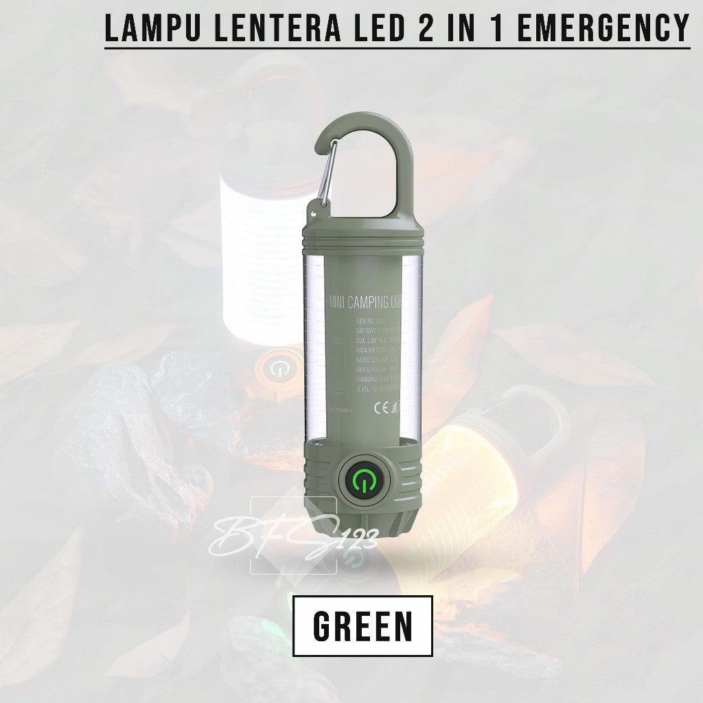 Lampu Lentera Camping LED 2 In 1 6 Mode IPX6 Anti Air Lampu Tenda Senter Baterai Rechargeable 1200 mAh Type-C
