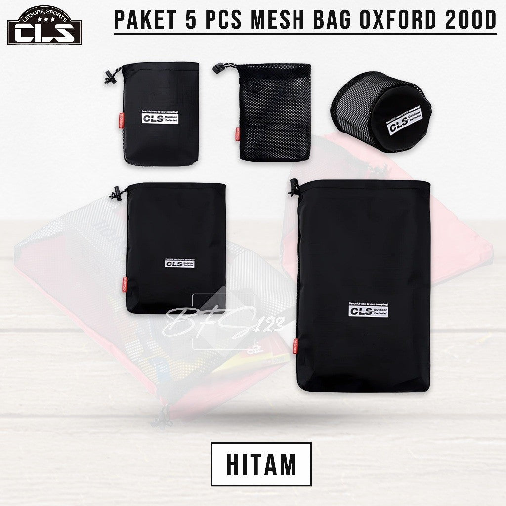Paket 5 Pcs Mesh Bag Tas Penyimpanan Baju Alat Mandi Travelling Kompor Camping Oxford 200D