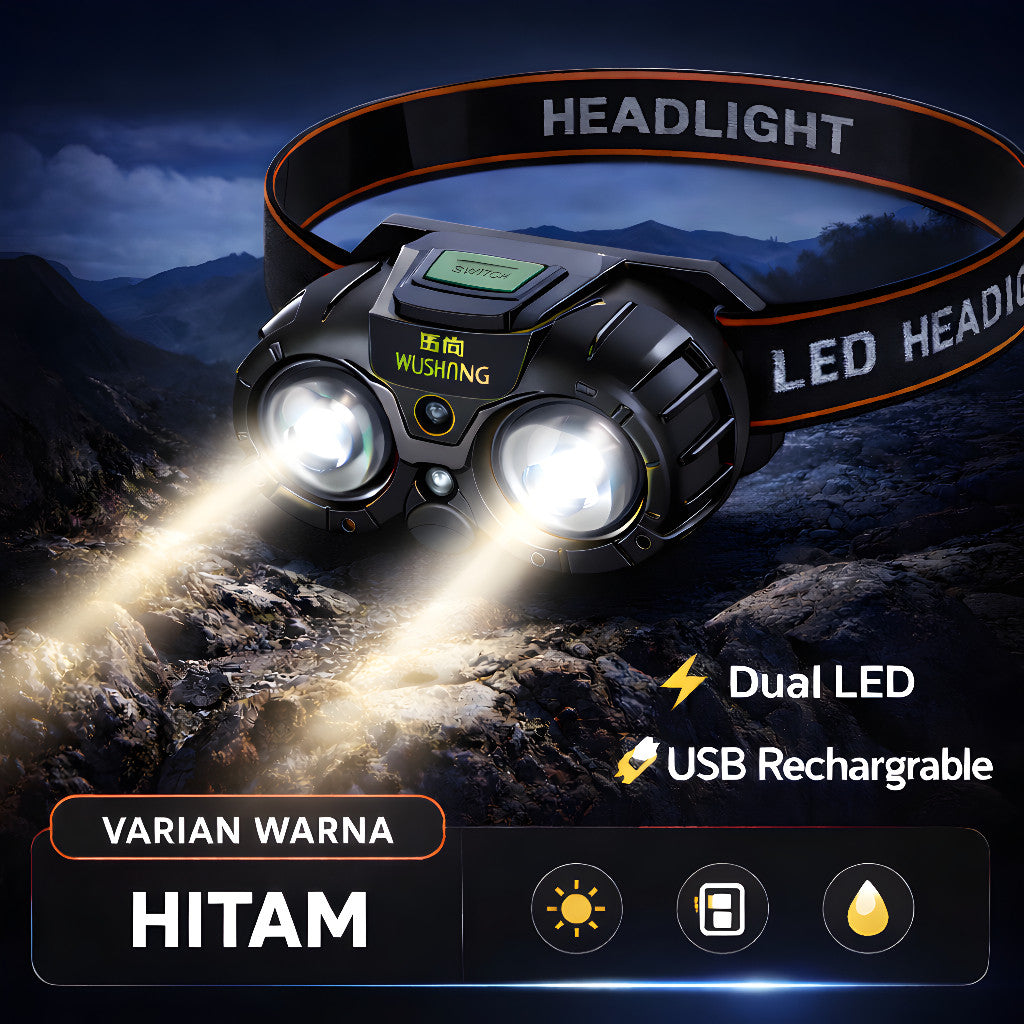 Lampu Senter Kepala Wushang 8619A Sensor Gerak 3 Mode 1200 mAh Headlamp Waterproof USB Type-C