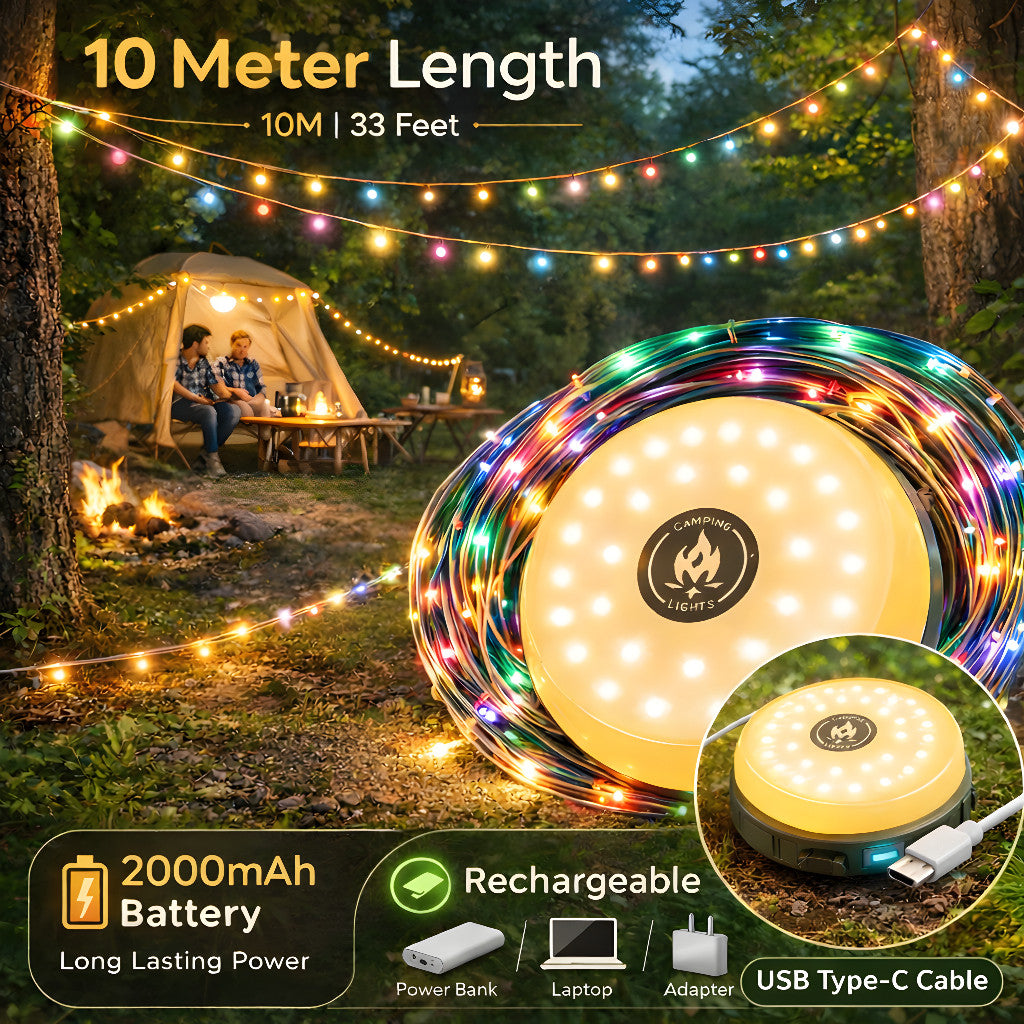 Lampu Camping LED String Light 2 in 1 10M Lampu Tenda Camping Waterproof USB Type C Lampu Hias Outdoor