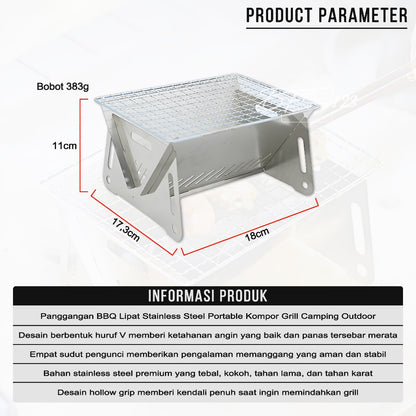 Panggangan BBQ Lipat Stainless Steel Portable Kompor Grill Camping Outdoor