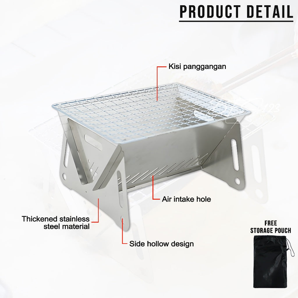 Panggangan BBQ Lipat Stainless Steel Portable Kompor Grill Camping Outdoor