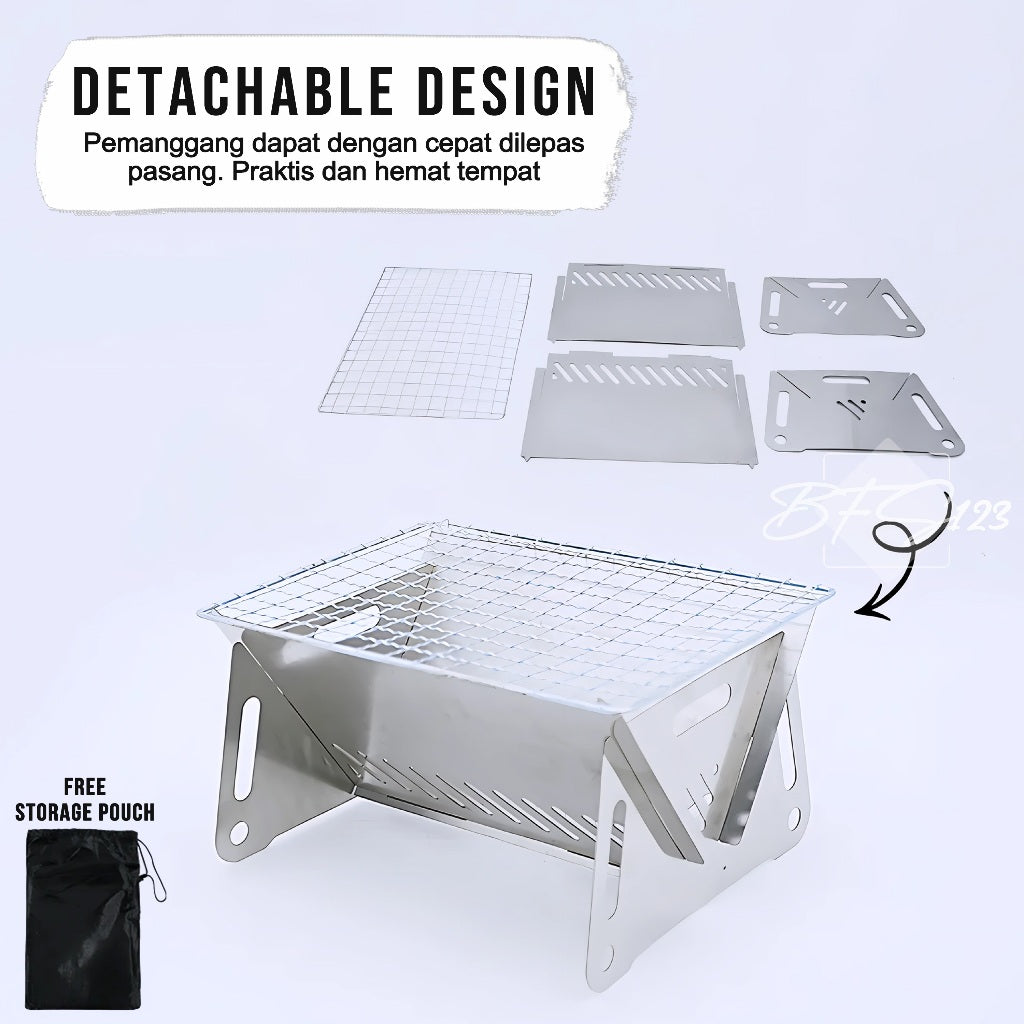 Panggangan BBQ Lipat Stainless Steel Portable Kompor Grill Camping Outdoor