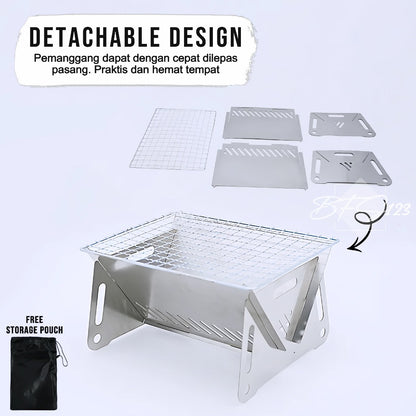 Panggangan BBQ Lipat Stainless Steel Portable Kompor Grill Camping Outdoor