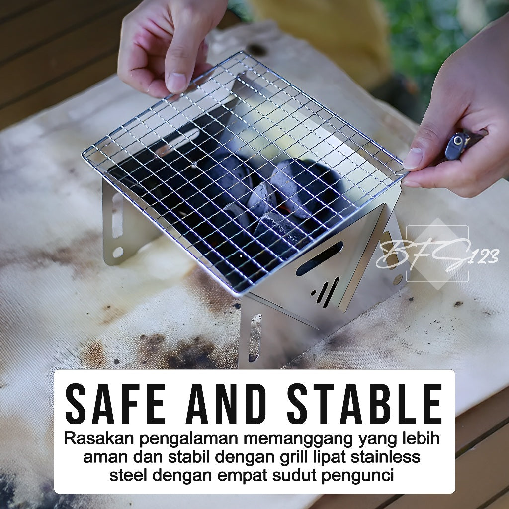 Panggangan BBQ Lipat Stainless Steel Portable Kompor Grill Camping Outdoor
