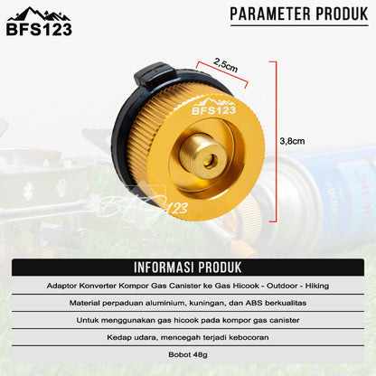 BFS123 Adaptor Konverter Kompor Gas Canister ke Gas Hicook - Outdoor - Hiking Model Bulat