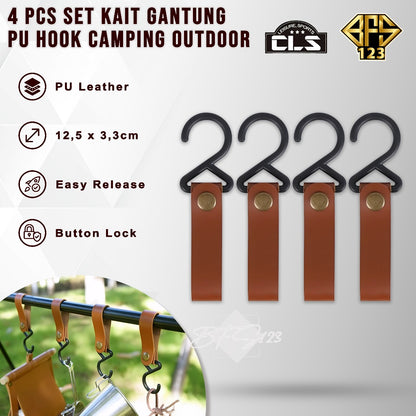 4 Pcs Set Kait Gantung Barang PU HOOK Camping Outdoor Kulit Easy Release Model Kancing