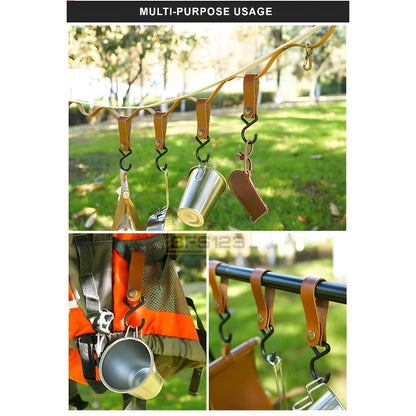 4 Pcs Set Kait Gantung Barang PU HOOK Camping Outdoor Kulit Easy Release Model Kancing
