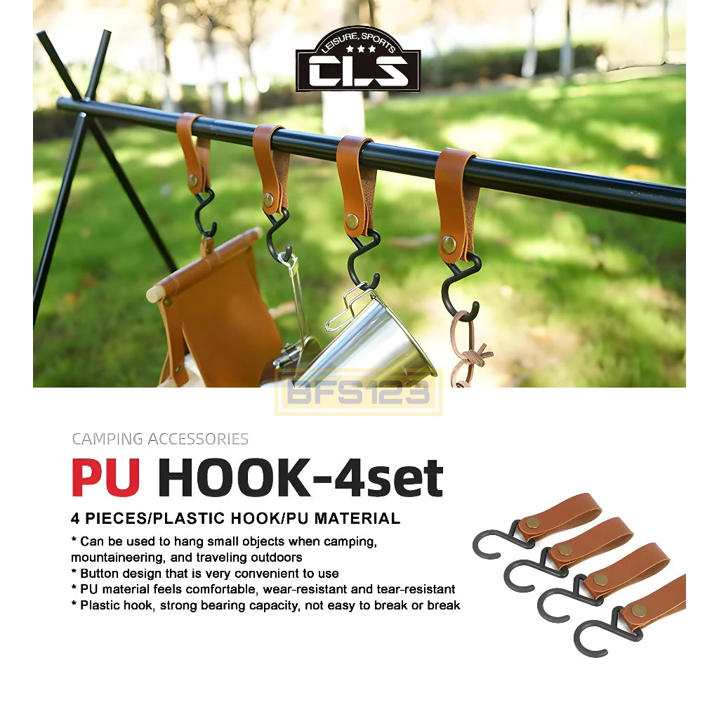 4 Pcs Set Kait Gantung Barang PU HOOK Camping Outdoor Kulit Easy Release Model Kancing