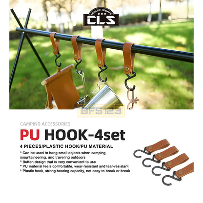 4 Pcs Set Kait Gantung Barang PU HOOK Camping Outdoor Kulit Easy Release Model Kancing