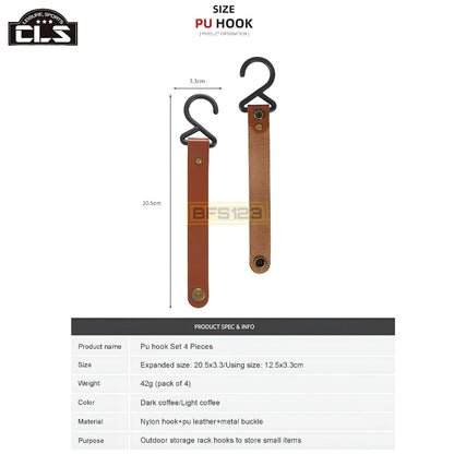 4 Pcs Set Kait Gantung Barang PU HOOK Camping Outdoor Kulit Easy Release Model Kancing