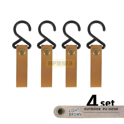 4 Pcs Set Kait Gantung Barang PU HOOK Camping Outdoor Kulit Easy Release Model Kancing