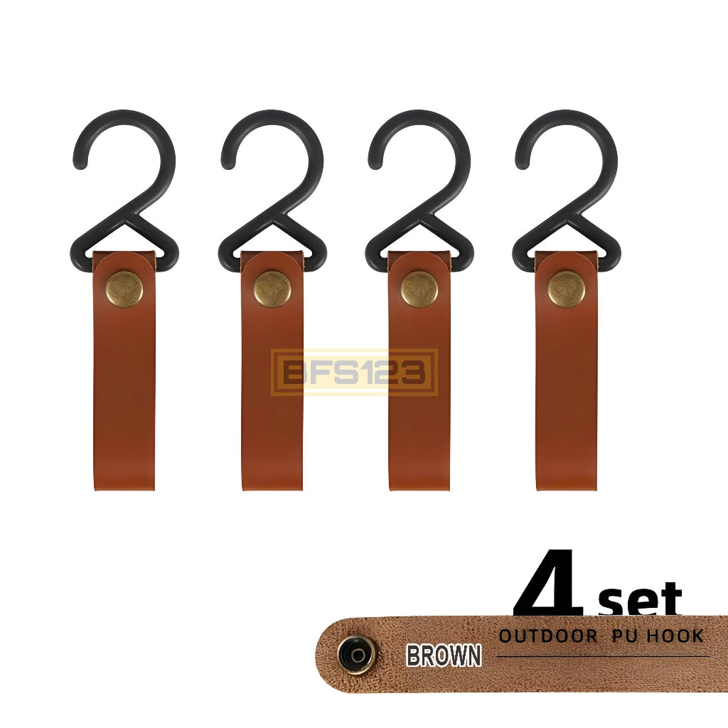 4 Pcs Set Kait Gantung Barang PU HOOK Camping Outdoor Kulit Easy Release Model Kancing
