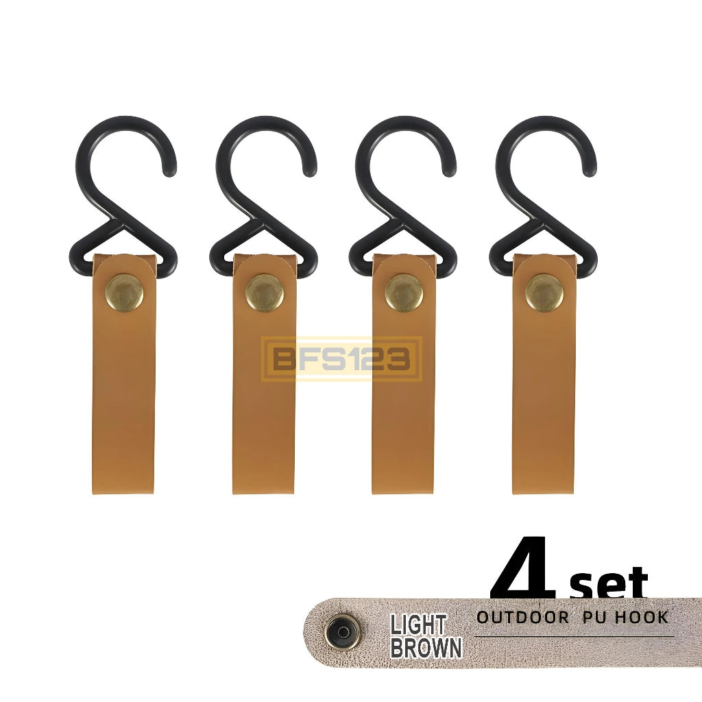 4 Pcs Set Kait Gantung Barang PU HOOK Camping Outdoor Kulit Easy Release Model Kancing