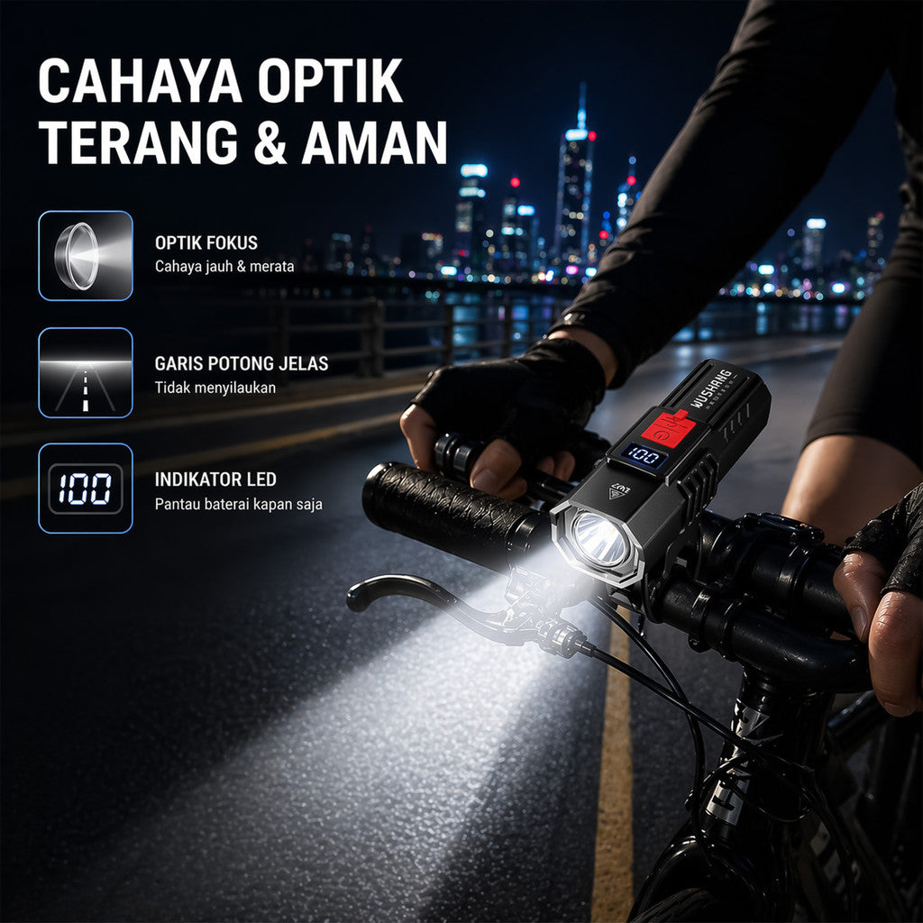 Lampu Depan Sepeda 200 Lumens LED WS-SU7 Wushang IPX4 Waterproof 800 mAh Type-C Lampu Sepeda Outdoor