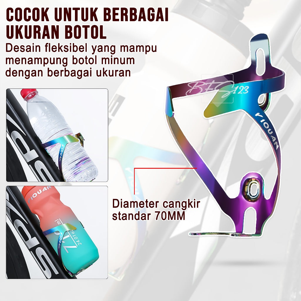 Bottle Cage Aluminium Aloy Rainbow Tempat Botol Minum Motor Sepeda Bottle Holder Bike Bicycle Free 2 Pcs Baut