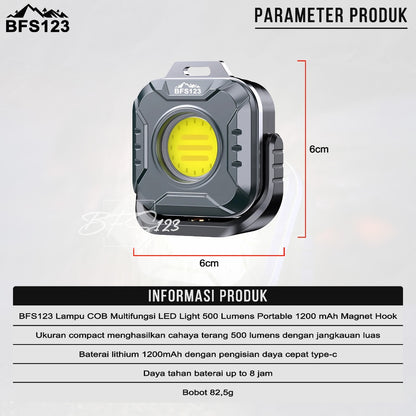 BFS123 Lampu COB Multifungsi LED Light 500 Lumens Portable 1200 mAh Type-C Magnet Hook