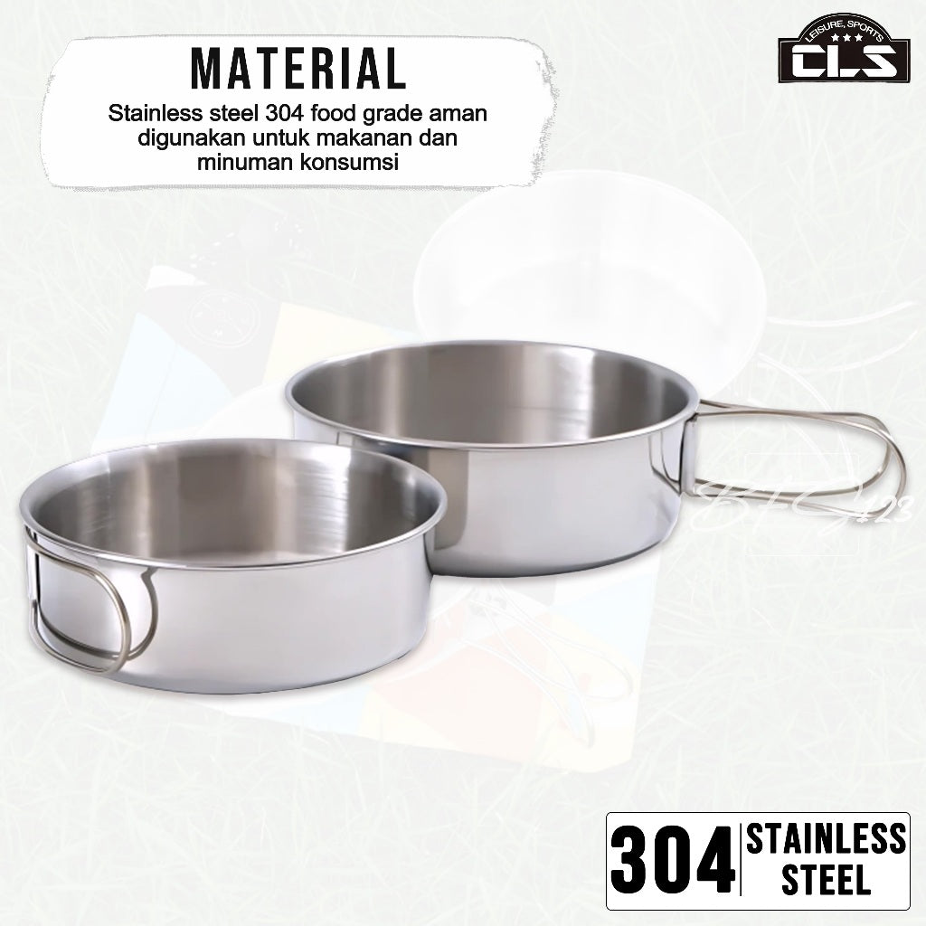 CLS Nesting Cooking Set Stainless SUS304 Handle Lipat 250 ml 160 ml Plus Storage Bag Camping Outdoor