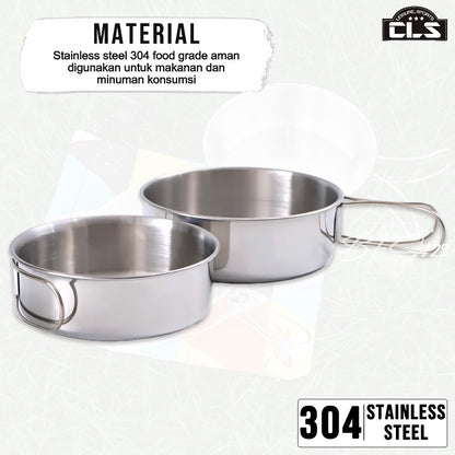 CLS Nesting Cooking Set Stainless SUS304 Handle Lipat 250 ml 160 ml Plus Storage Bag Camping Outdoor