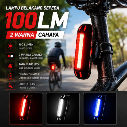 Lampu Belakang Sepeda LED USB Rechargeable 100 Lumens Bengguo BG-602 2 Warna Cahaya Waterproof MTB