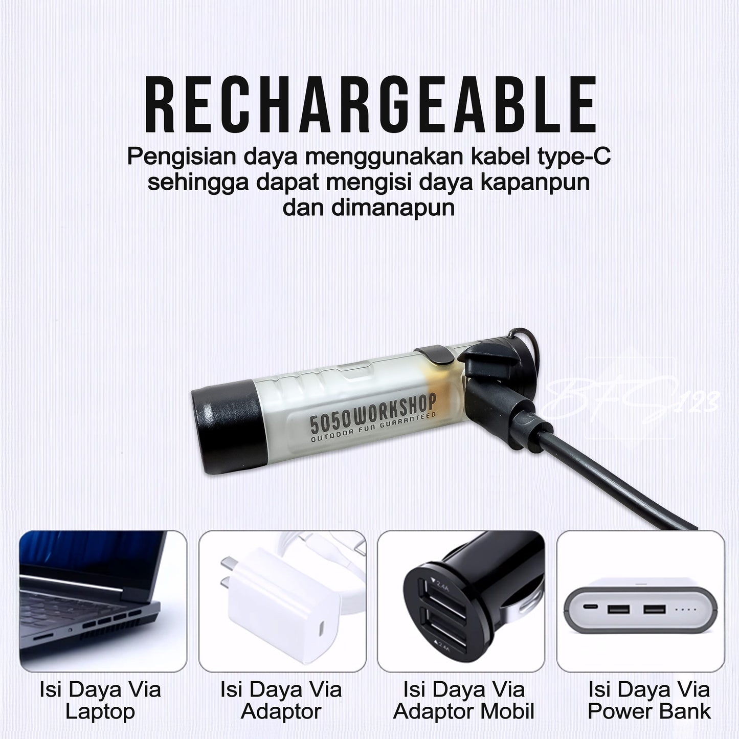 ISE Mount Senter Saku Mini 350 Lumenns LED Flashlight Magnet Klip Type-C Glow In The Dark
