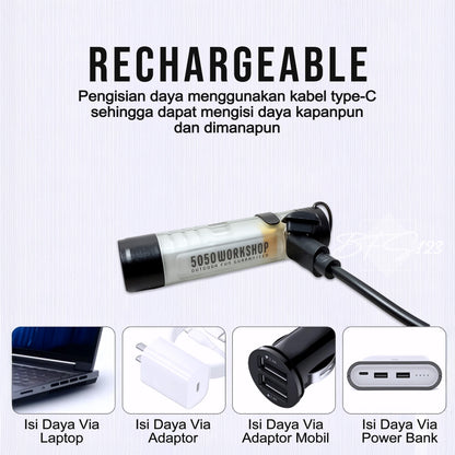 ISE Mount Senter Saku Mini 350 Lumenns LED Flashlight Magnet Klip Type-C Glow In The Dark