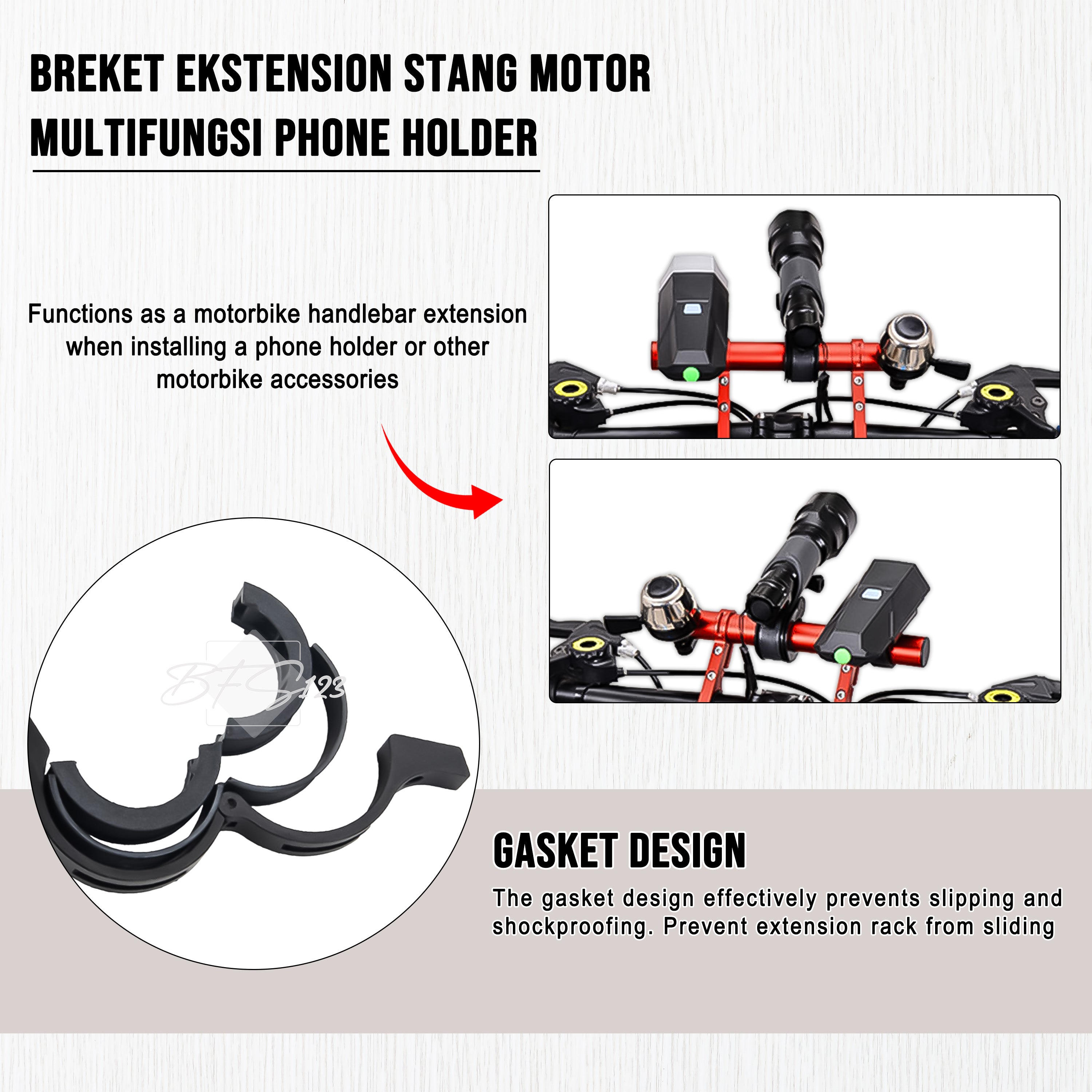 Breket Ekstension Stang Motor Multifungsi Phone Holder Aluminium Aloy