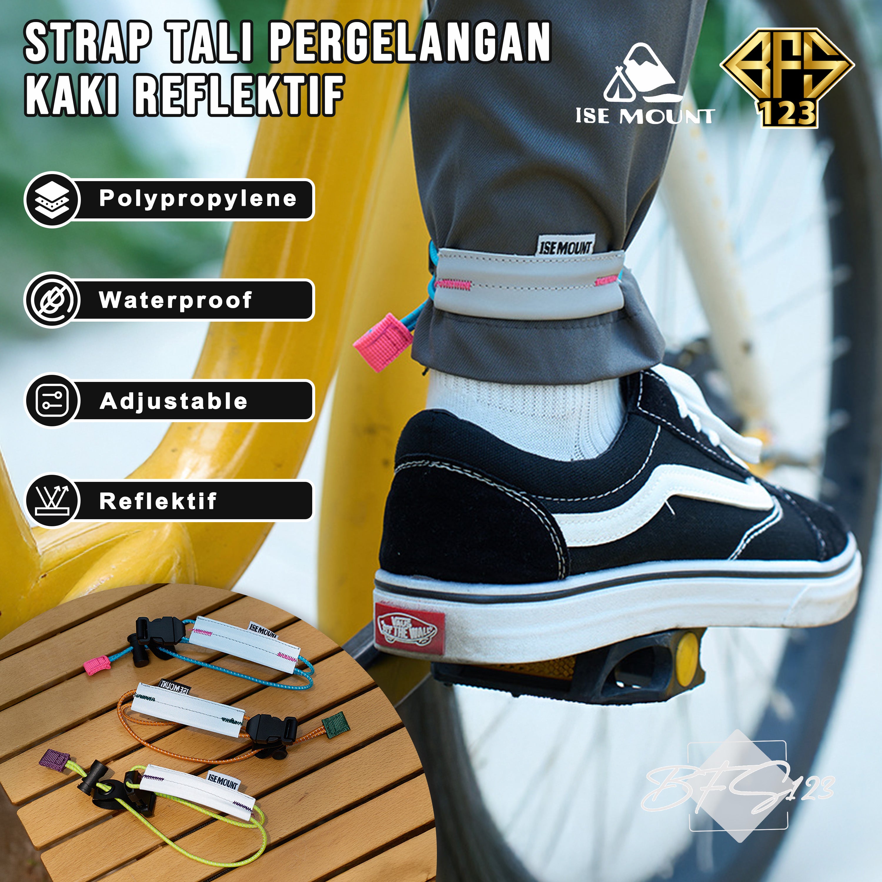 Strap Tali Reflektif Running ISE MOUNT Tali Celana Pergelangan Kaki Reflektif Bersepeda Sport Cycling