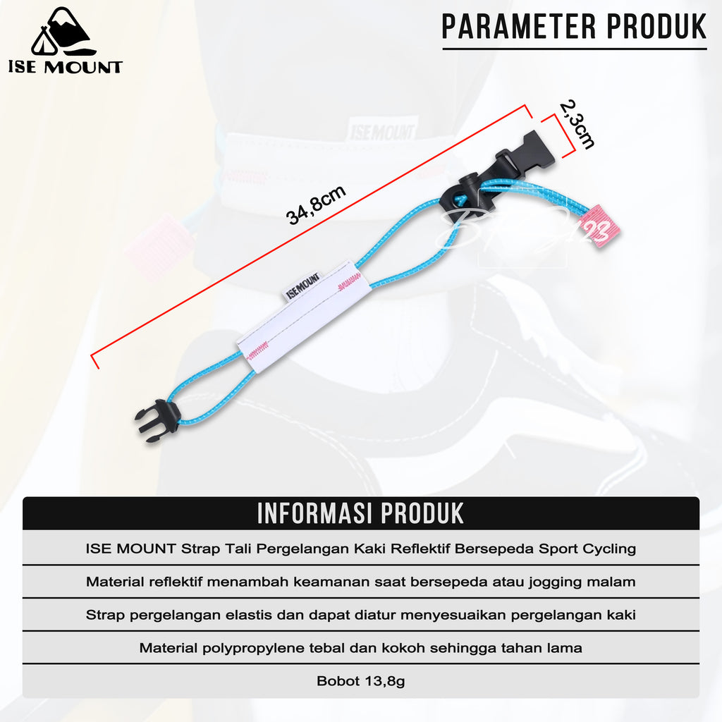 Strap Tali Reflektif Running ISE MOUNT Tali Celana Pergelangan Kaki Reflektif Bersepeda Sport Cycling