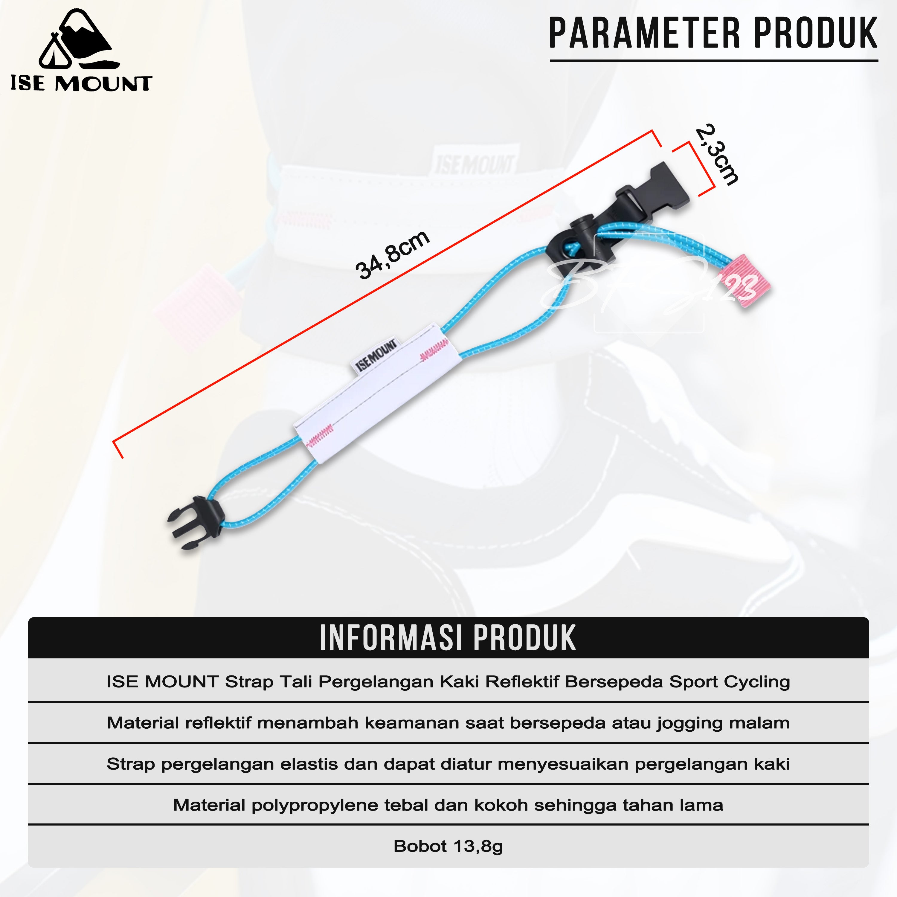 Strap Tali Reflektif Running ISE MOUNT Tali Celana Pergelangan Kaki Reflektif Bersepeda Sport Cycling