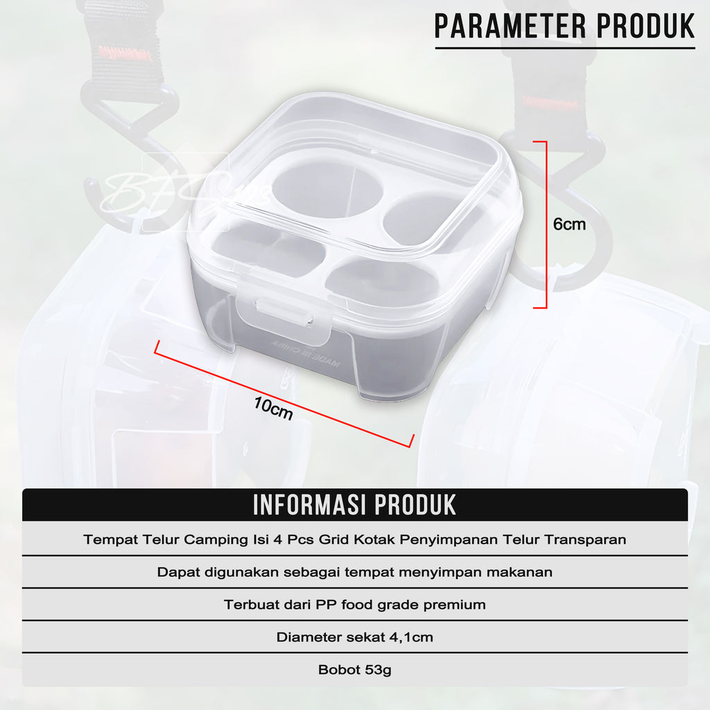 Tempat Telur Camping Isi 4 Pcs Grid Kotak Penyimpanan Telur Transparan