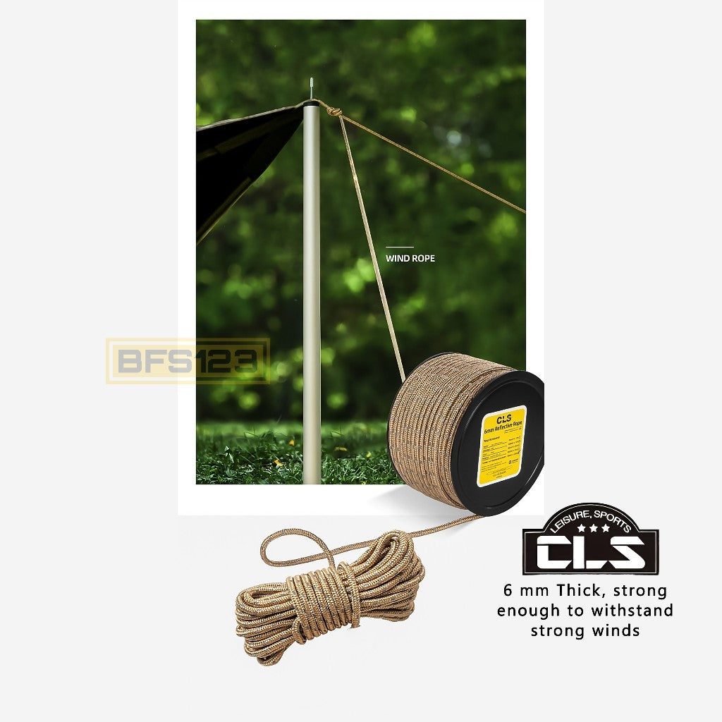Tali Prusik Reflektif 6 mm Warna Khaki Tali Tenda Anti Angin Reflektive Rope CLS