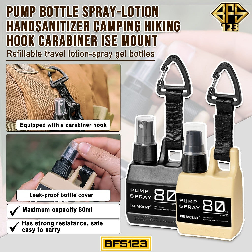 Botol Pump Spray Lotion Handsanitizer Camping Hiking Hook Carabiner Ise Mount
