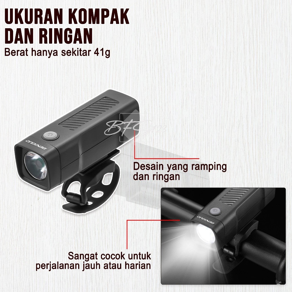 Lampu Depan Sepeda LED BG-2257 Waterproof 100 Lumens Battery Charge Isi Ulang 500 mAh