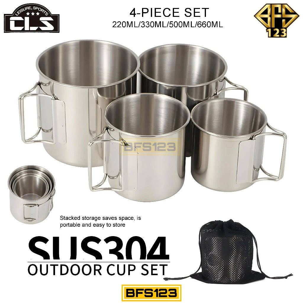 Set MUG Gelas Kopi Teh Air Minum Camping isi 4 Pcs Plus Pouch Bag 220 ml 330 ml 500 ml 660 ml