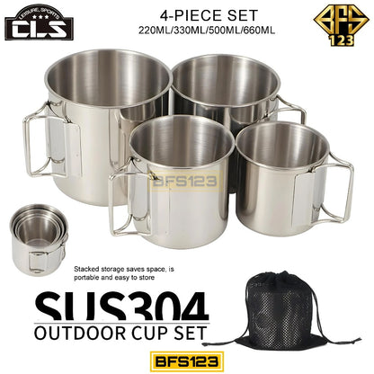 Set MUG Gelas Kopi Teh Air Minum Camping isi 4 Pcs Plus Pouch Bag 220 ml 330 ml 500 ml 660 ml