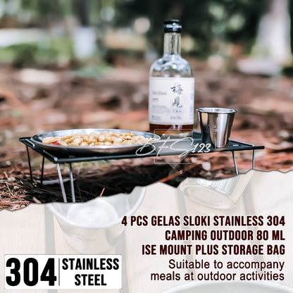 4 Pcs Gelas Sloki Stainless 304 Camping Outdoor 80 ml ISE Mount Plus Storage Bag