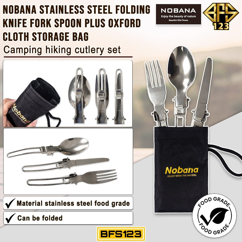 Sendok Garpu Pisau Lipat Stainless Steel Plus Oxford Cloth Storage BAG Nobana