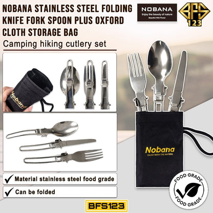 Sendok Garpu Pisau Lipat Stainless Steel Plus Oxford Cloth Storage BAG Nobana