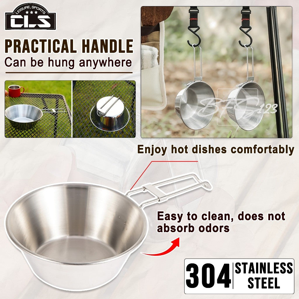 Mangkok Stainless 304 Gagang Lipat Kapasitas 300 ml Camping Outdoor Plus Storage BAG