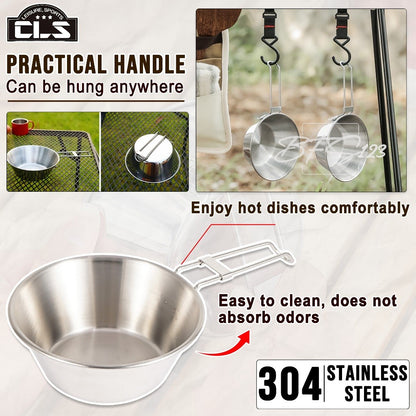 Mangkok Stainless 304 Gagang Lipat Kapasitas 300 ml Camping Outdoor Plus Storage BAG