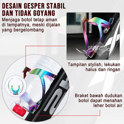 Bottle Cage Aluminium Aloy Rainbow Tempat Botol Minum Motor Sepeda Bottle Holder Bike Bicycle Free 2 Pcs Baut