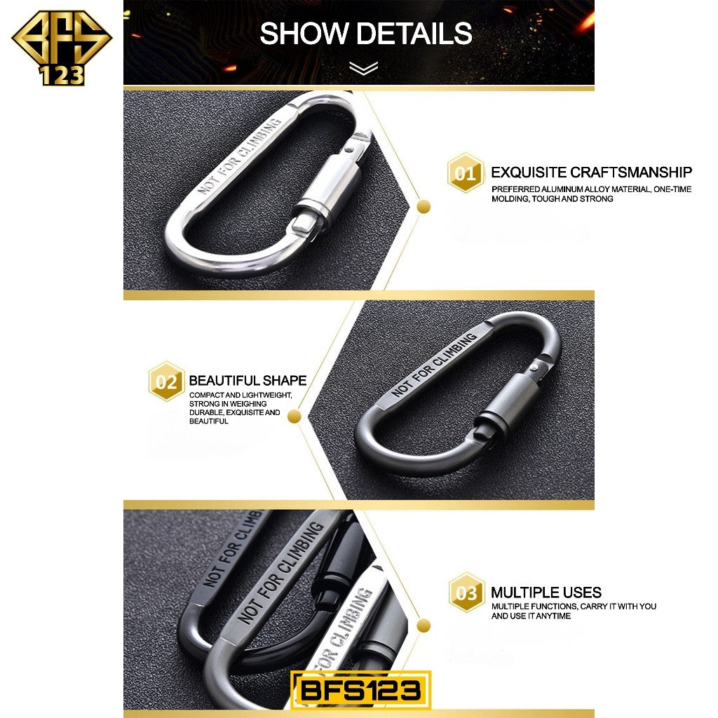 Carabinner Aluminium Type D Size 8 Cm Drat Pengunci Model Pipih