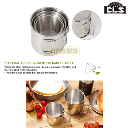 Set MUG Gelas Kopi Teh Air Minum Camping isi 4 Pcs Plus Pouch Bag 220 ml 330 ml 500 ml 660 ml